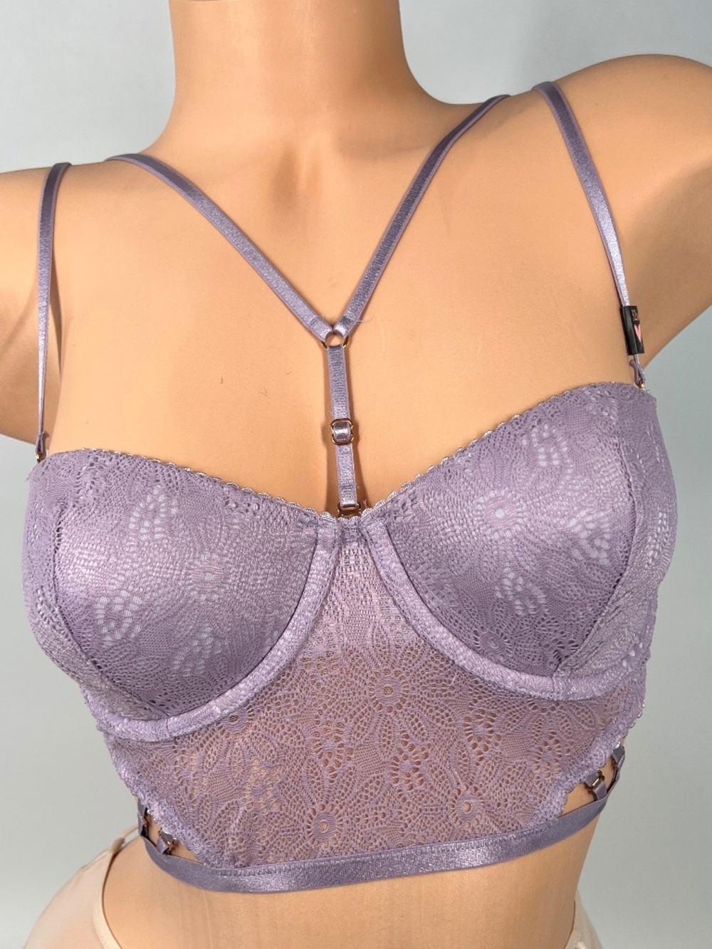 Victoria's Secret Very Sexy Long Line Lilac Lace Bustier Bra 32D NEW - Picture 2 of 16